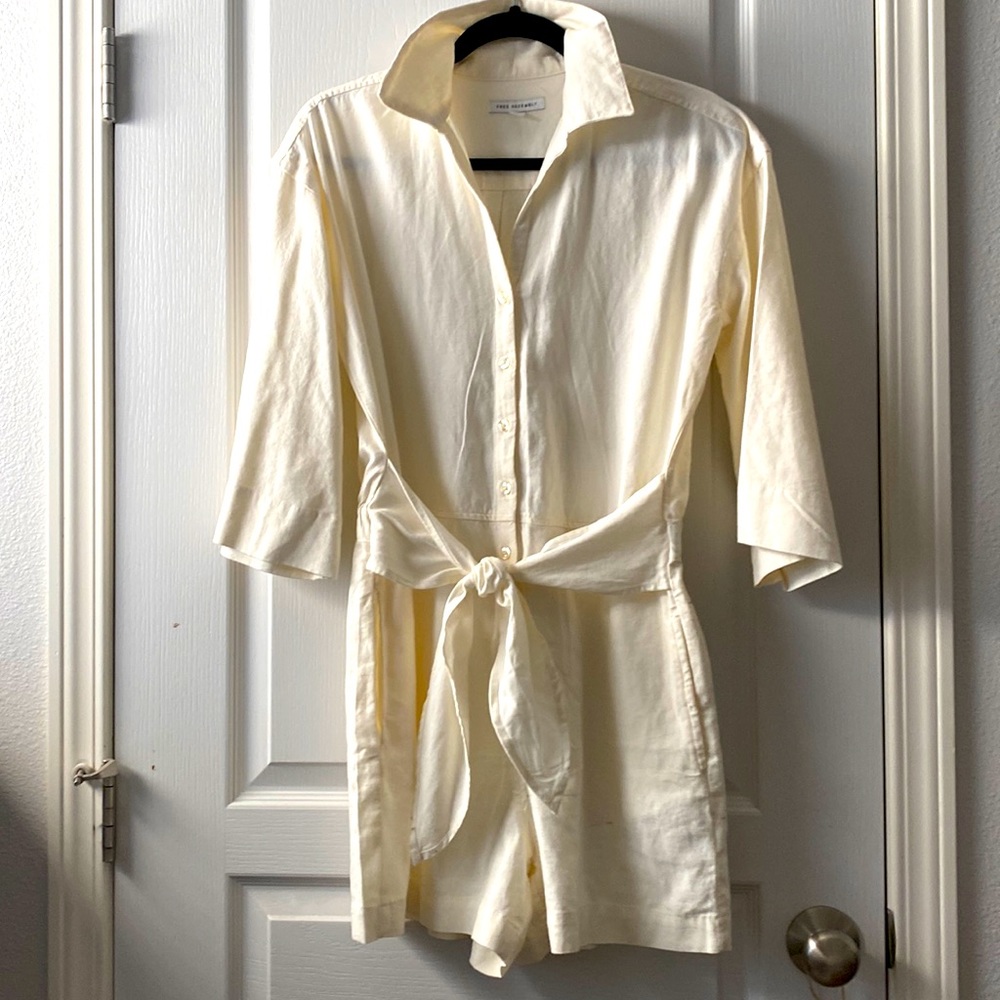 Free Assembly Cotton/Linen Belted Romper